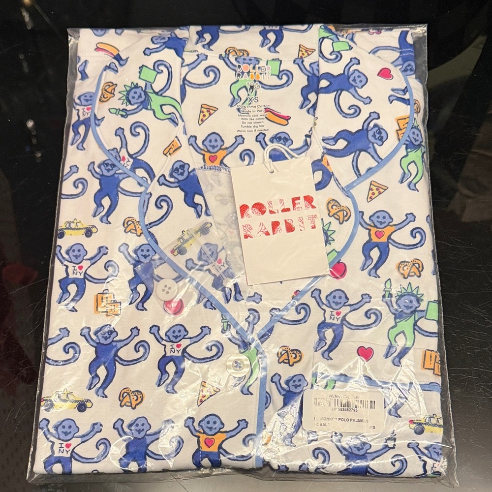 Roller Rabbit Blue and White NYC Monkey Pajama Set